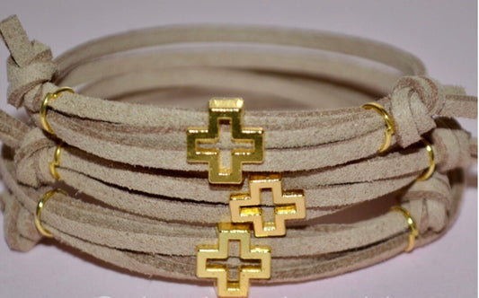 Gold Cross with Suede Band