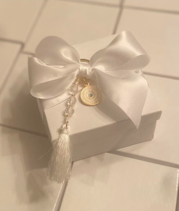 White Bomboniere Box with Mati Keychain