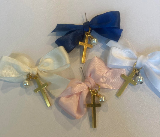 Classic Baptismal Witness Pins with Cross and Pearl Design (Box Included)